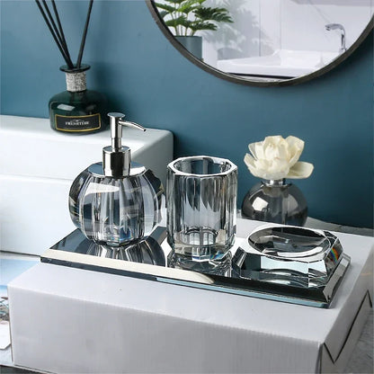 Light Luxury Crystal Glass Bathroom Lotion Bottle Transparent