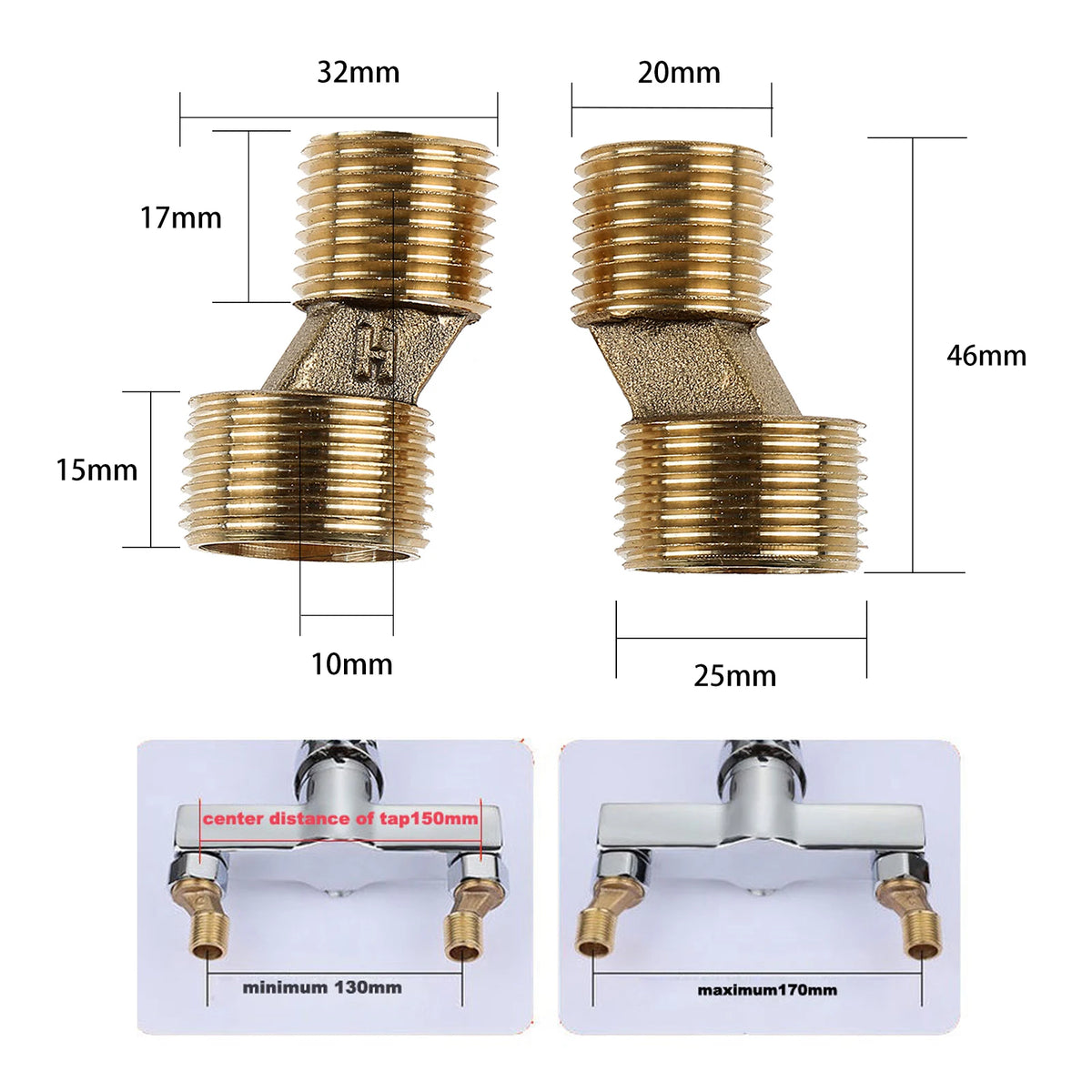 2pcs Adjustable Bathroom Shower Faucet Adapter Brass&Stainless