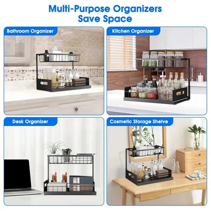 Tier Sliding Under Sink Storage Rack Rustproof Metal