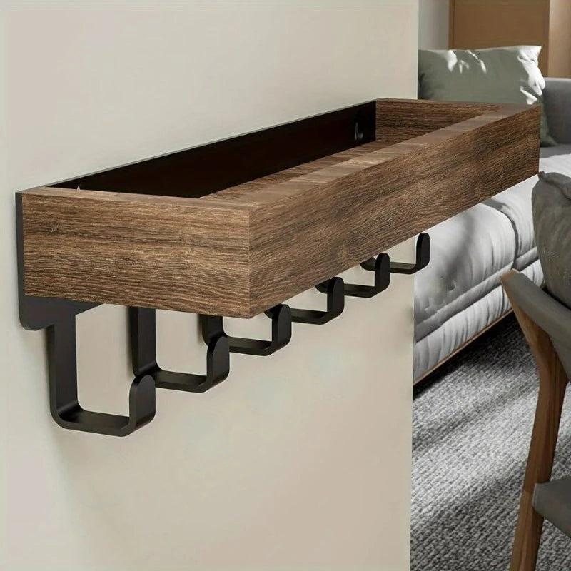 Rustic Wooden Floating Shelf Hooks Shower Caddy Key