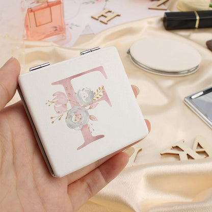 Personalized Floral First Letter White Square Double-Sided Makeup