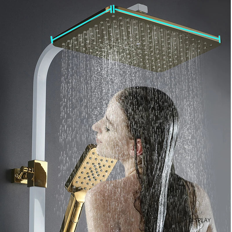 White Gold Thermostatic Shower System Quality Brass Cold