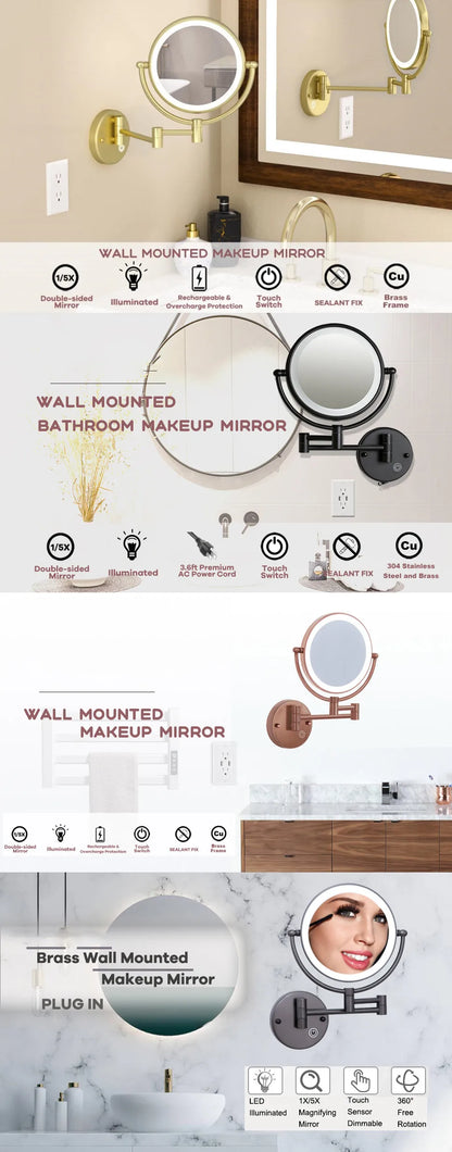 Brushed Gold Led Folding Touch Bathroom Mirrors Of