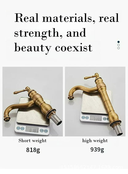 Antique Brass Basin Faucet 360 Rotation Handle Deck