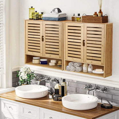 Wall Mounted Bamboo Bathroom Cabinet Storage Shelf Medicine