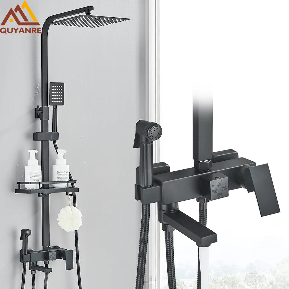 Black Chrome 3/4-Way Shower Faucet Rainfall Shower Cold