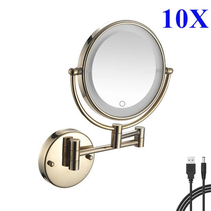 10x Magnifying Led Folding Bathroom Mirrors Walll Mounted