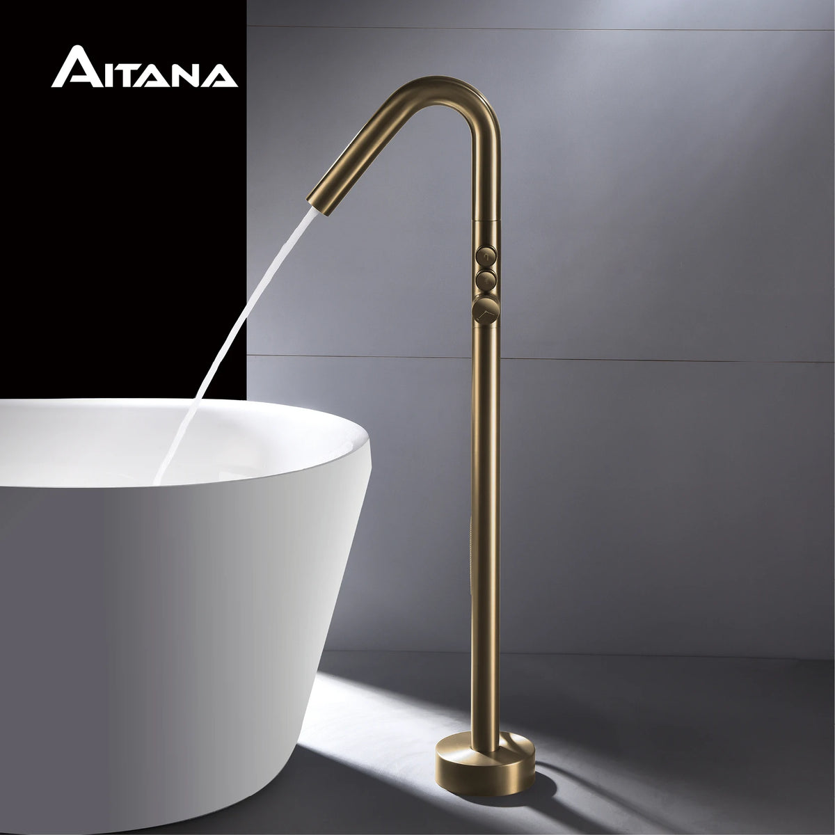 Aitna Gold Brass Luxury Bathroom Faucet Floor Standing