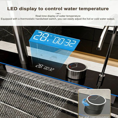 Stainless Steel Sink Digital Display Waterfall Large Slot