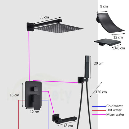 Matte Black Bathroom Shower Faucet Orange Box Rain