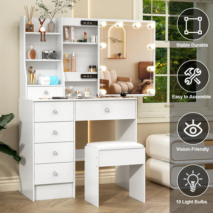 White Dressing Table Vanity Sliding Mirror Frame 3-Color