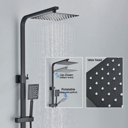 Black/Chrome Brass Shower Faucets Rainfall Shower Shelf Cold