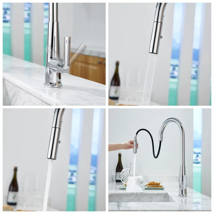 Brushed Gold Faucet Pull Out Sprayer Cold Water