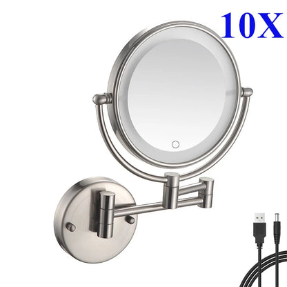 Brushed Nickel Touch Led Folding Bathroom Mirror 10x