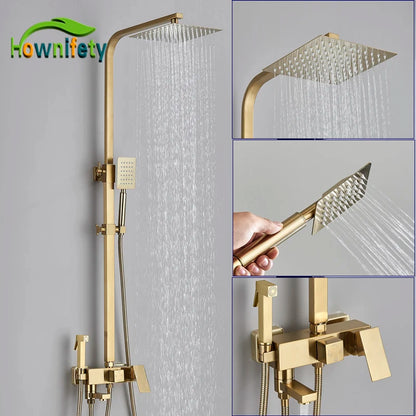 Golden Shower Faucet Rainfall 3/4-Way Bathtub Tap Bathroom