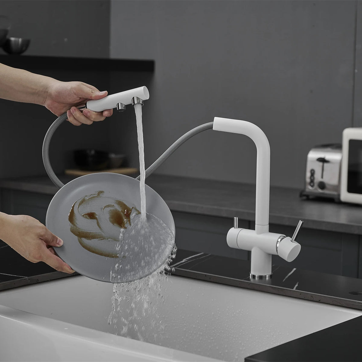 White Filter Pull Out Sink Mixer Faucets Quality