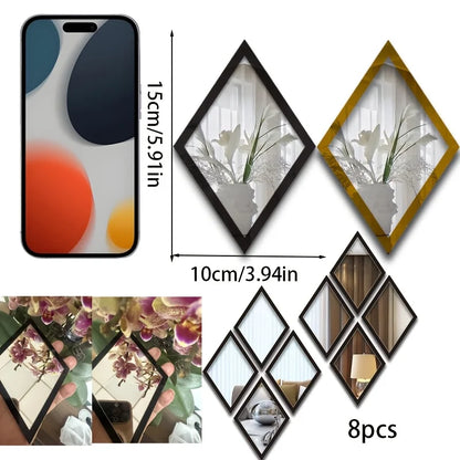1/8pcs Geometric Rhombic Combined Shape Bathroom Acrylic Wall