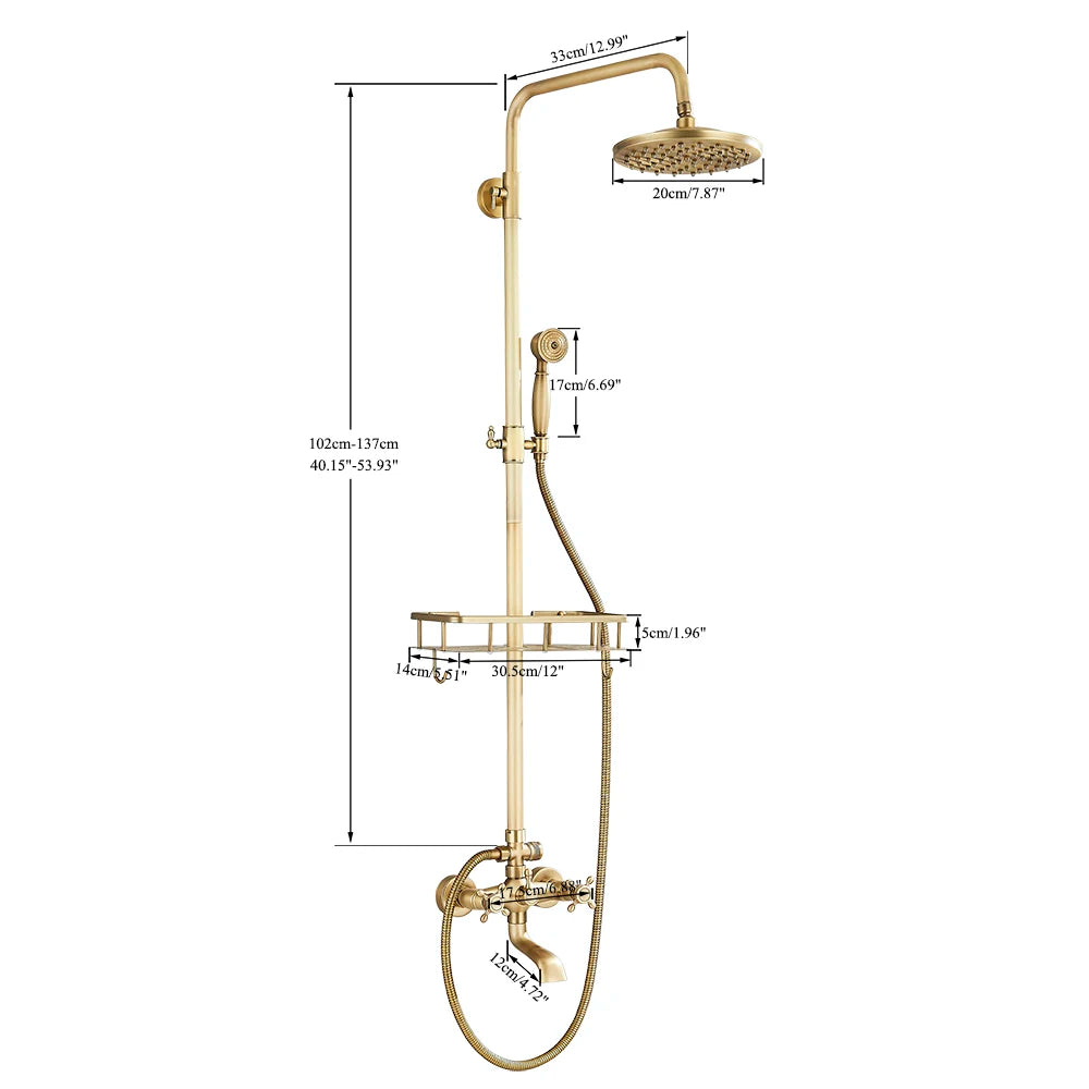 Antique Brass Shower Faucet Rainfall Head Shower Handshower