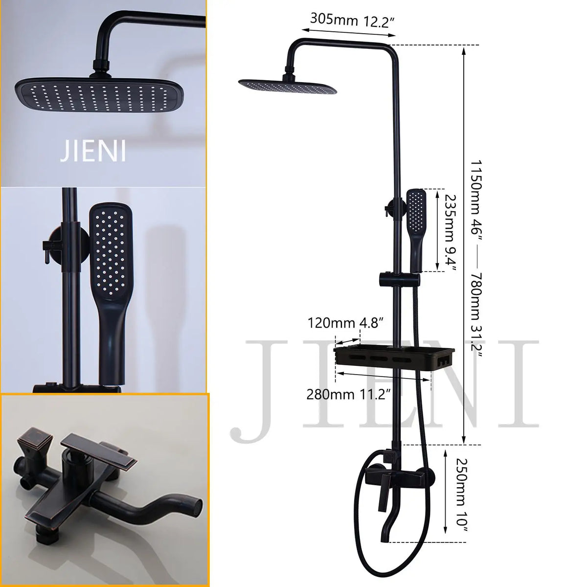 Jieni Matte Black Rainfall Shower Faucet Paint Black