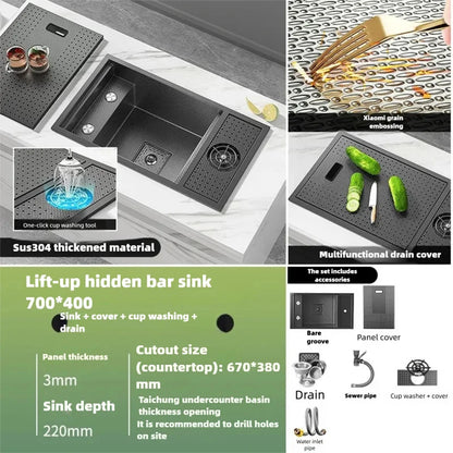 Cup Washer Hidden Bar Sinks Lid Multifunctionalstainless Steel