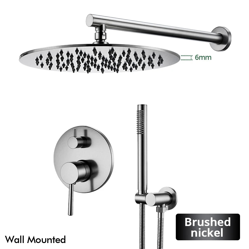 Brushed Stainless Steel Brass Built Installation Rain Shower
