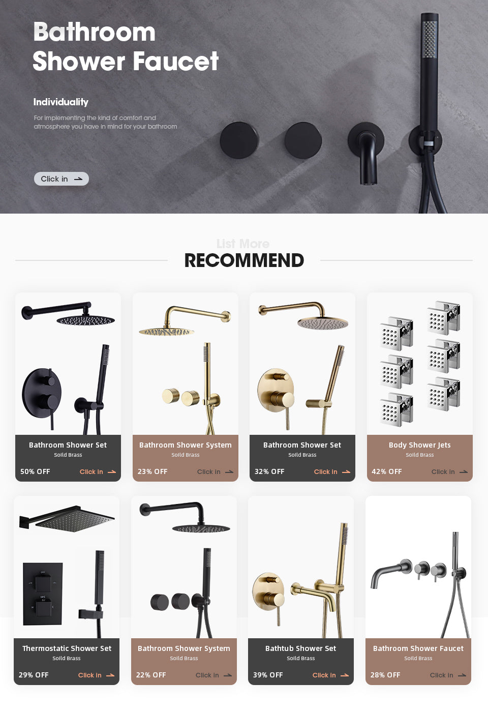 Solid Brass Bathroom Shower Rianfall Shower Head Shower