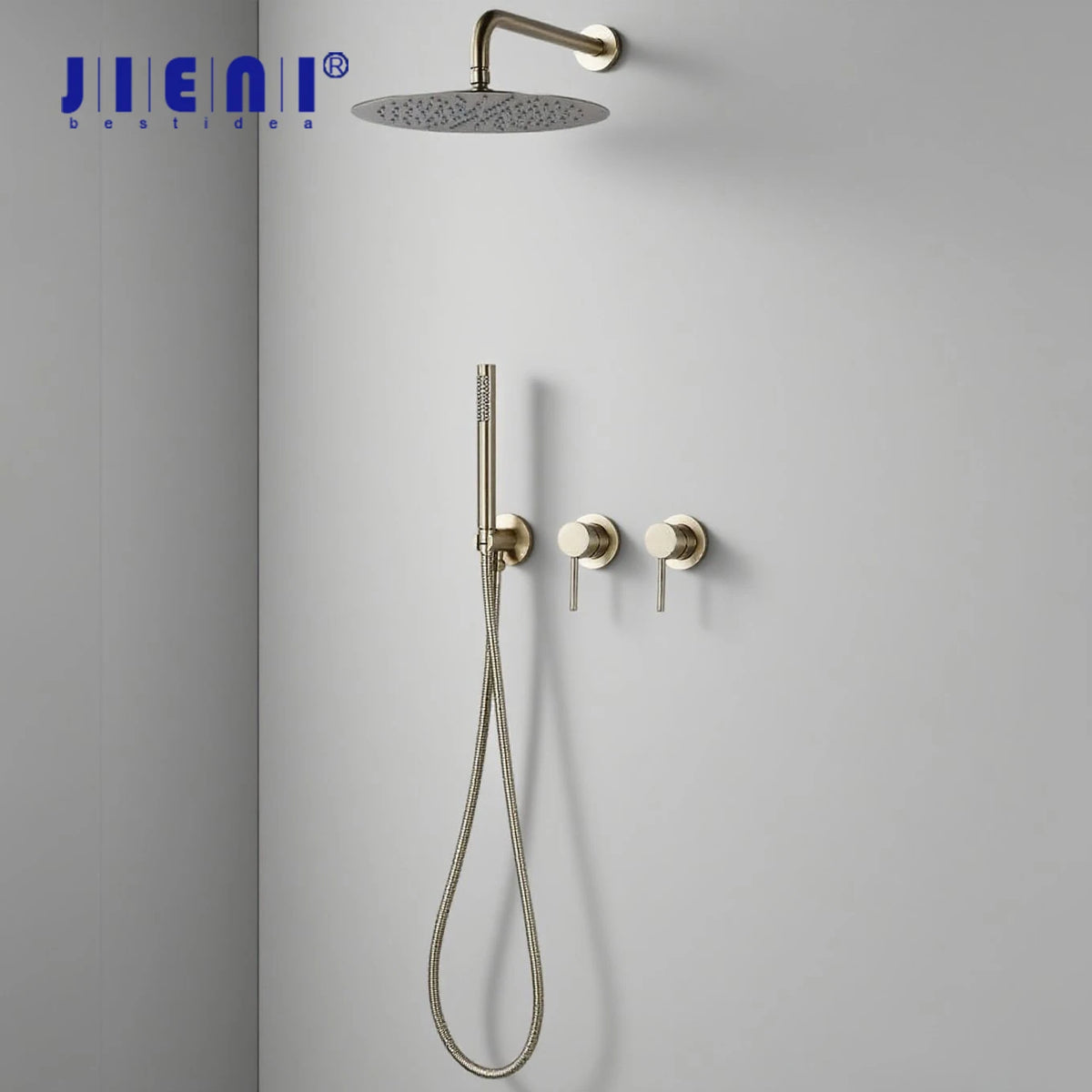 Jieni Rainfall Shower Faucet Brushed Gold Bathroom Shower