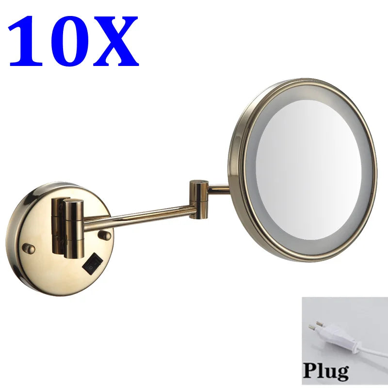 Brushed Gold Led Folding Bathroom Mirror Wall Mounted