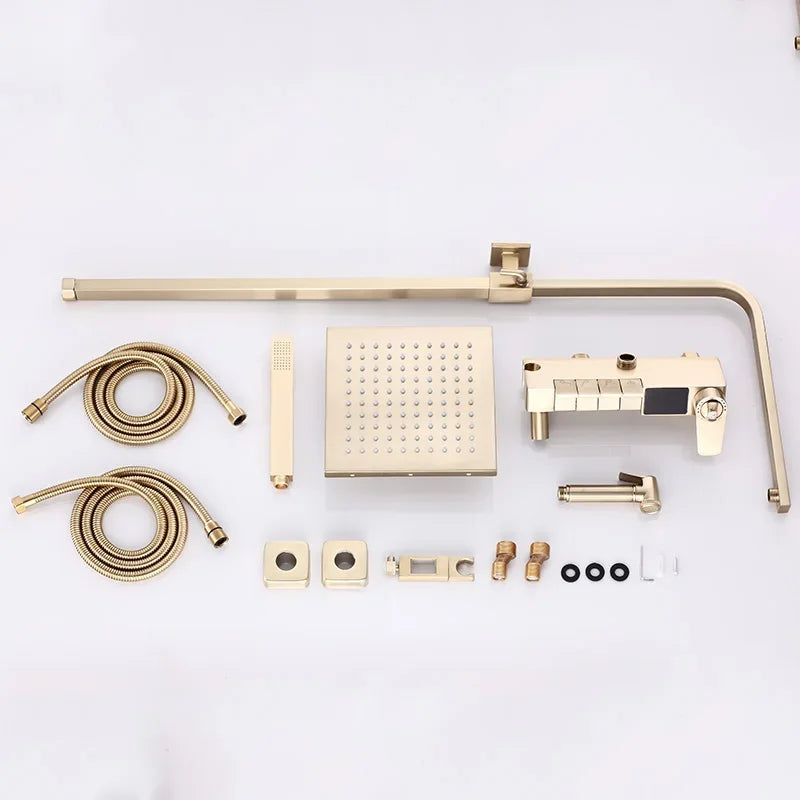 Brushed Gold Piano Digital Shower System Cold Brass