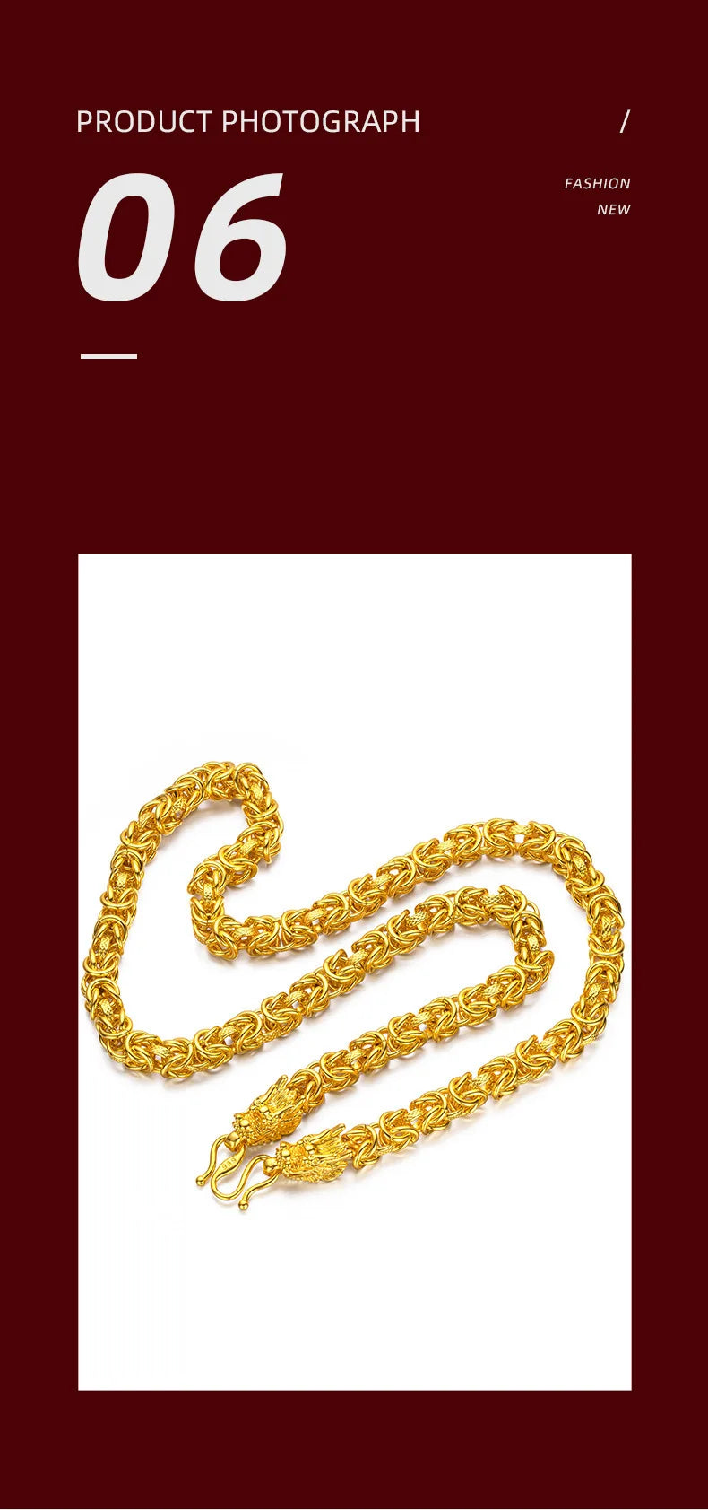Unisex 24k Au999 Real Gold Boss Chain Hollow