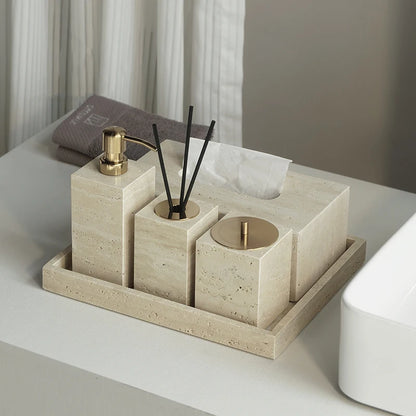 Travertine Bathroom Luxury Soap Dish Soap Dispenser Tissue