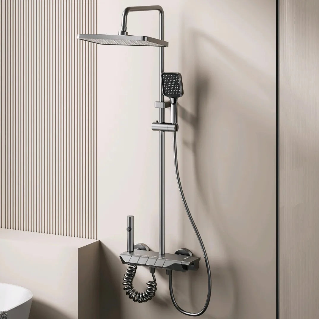 Bathroom Aluminum Shower Gunmetal Gray Cold Water Piano