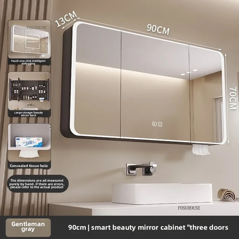 Arc-Shaped Smart Bathroom Mirror Cabinet Wall-Mounted Bathroom