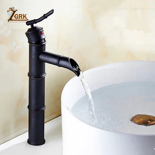 Zgrk Black Waterfall Bathroom Sink Faucet Vessel Tall