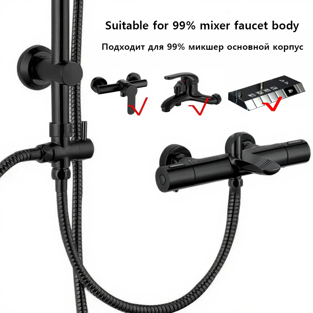 Black/Chrome Bathtub Split Rain Shower Handheld Bathroom Rainfall