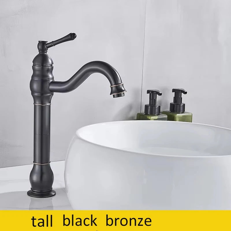 Luxurious Antique Bathroom Basin Faucet Brass Deck Mounted