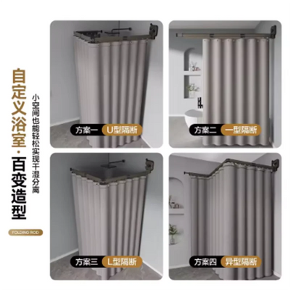 Suction Cup Shower Curtain Rod Foldable Adhesive Drilling
