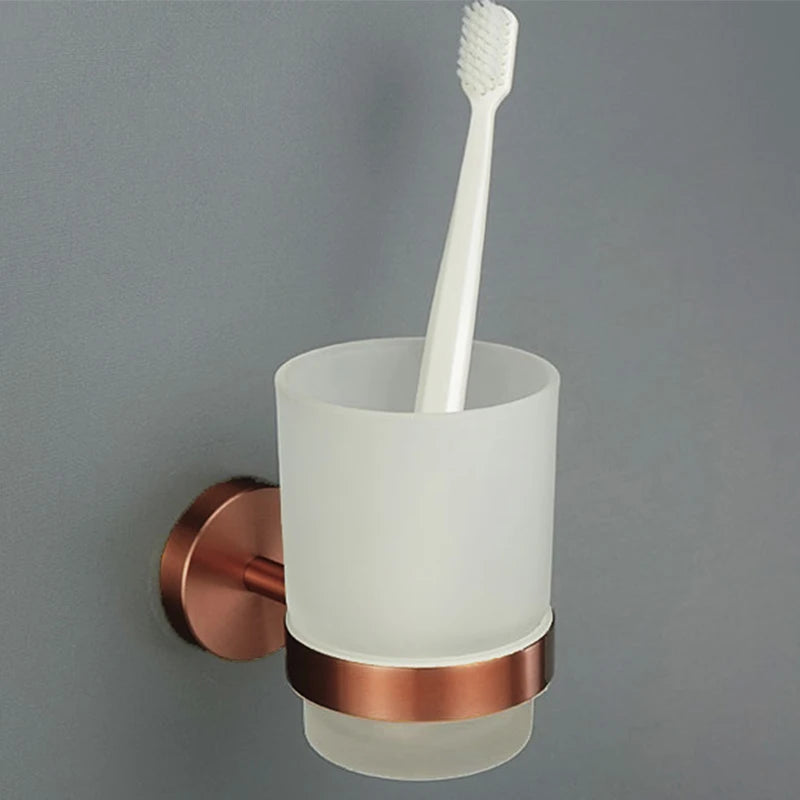 Brushed Rose Gold Brass Knurled Toilet Brush Holder