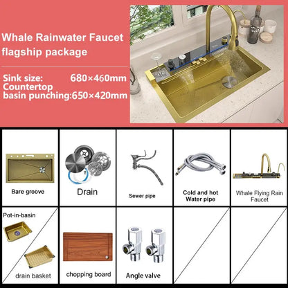 Stainless Steel Waterfall Sink Extra Large Bowl Digital