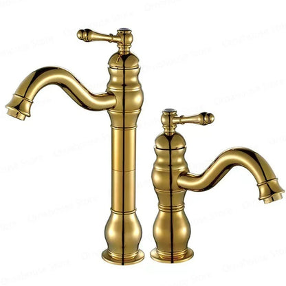 Antique Brass Basin Faucet 360 Rotation Handle Deck