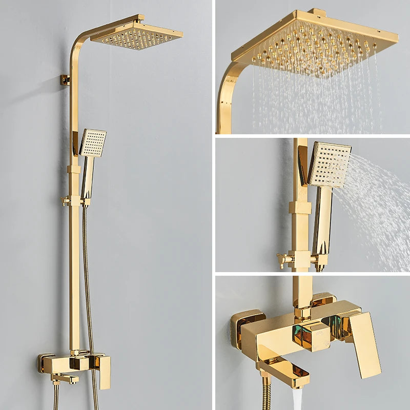 Black Chrome 3/4-Way Shower Faucet Rainfall Shower Cold