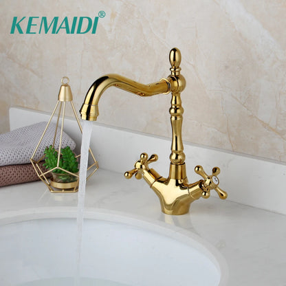 Kemaidi Golden Bathroom Basin Sink Faucet 360 Swivel