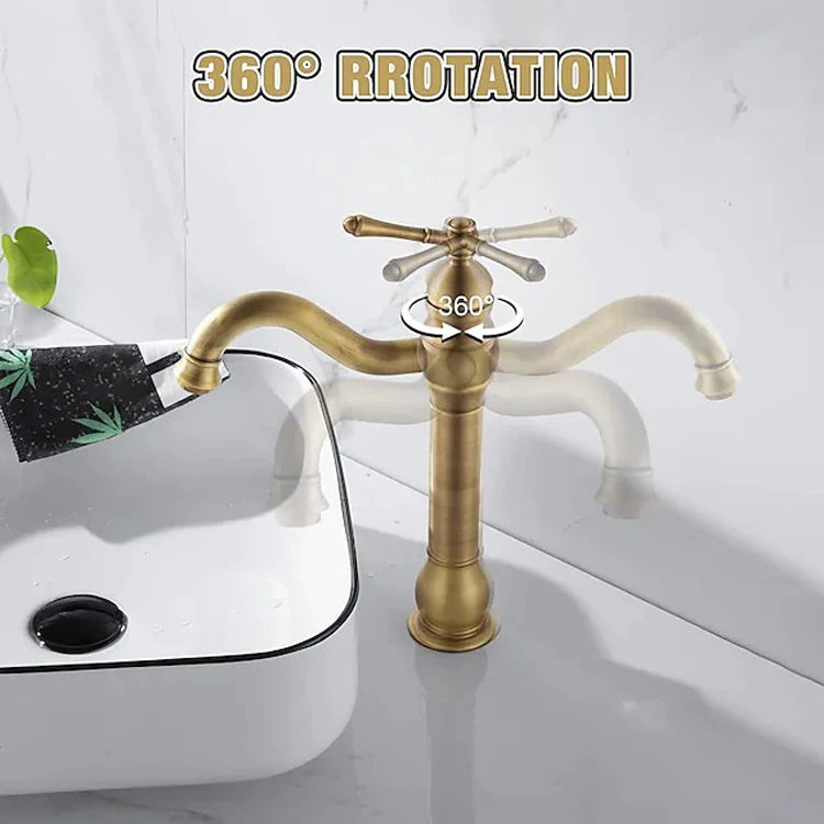 Antique Brass Basin Vessel Sink Faucet Deck Mounted