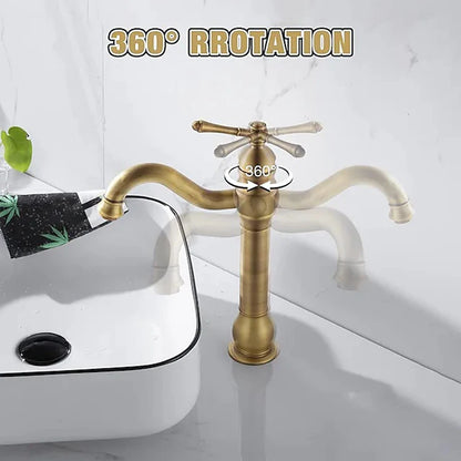 Antique Brass Basin Vessel Sink Faucet Deck Mounted
