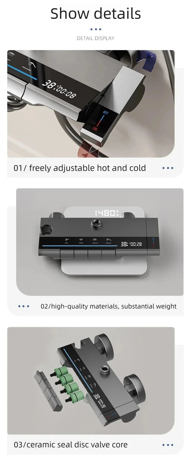 Aluminum Shower Cold Water Digital Display Pressurized Shower