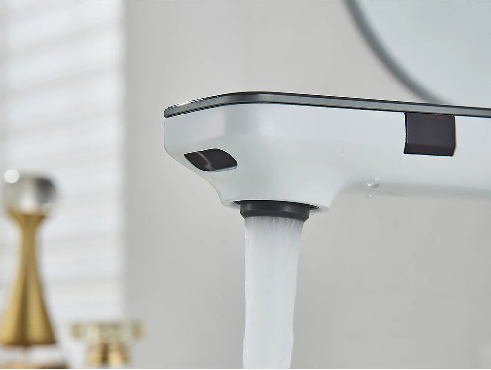 White Chrome Smart Sensor Basin Faucet Screen Digital
