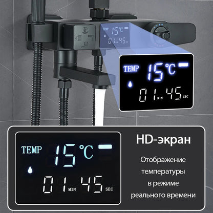 Chrome/Black Thermostat Shower Faucet Ways Bathroom Faucet