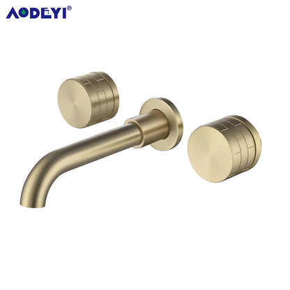 Black Bathroom Faucet Brass Double Lever Wall Mounted