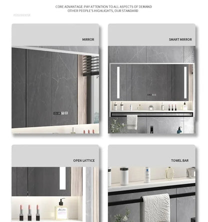 Smart Bathroom Mirror Cabinets Wall-Mounted Backlight Anti-Fog