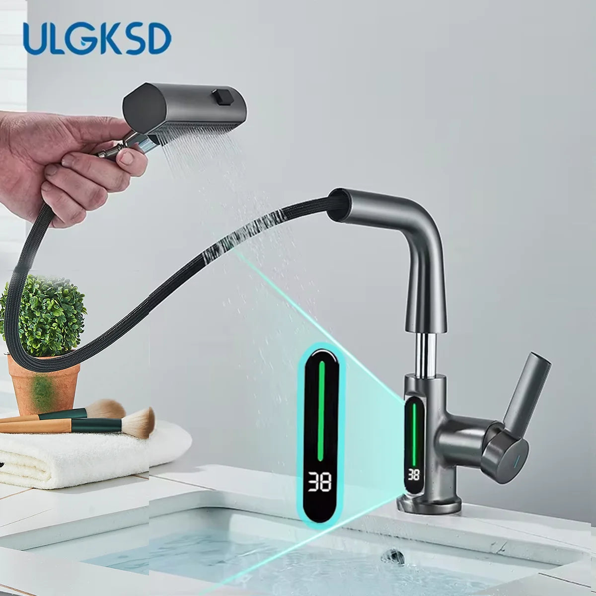 Lcd Bathroom Basin Faucet Digital Display Basin Tap